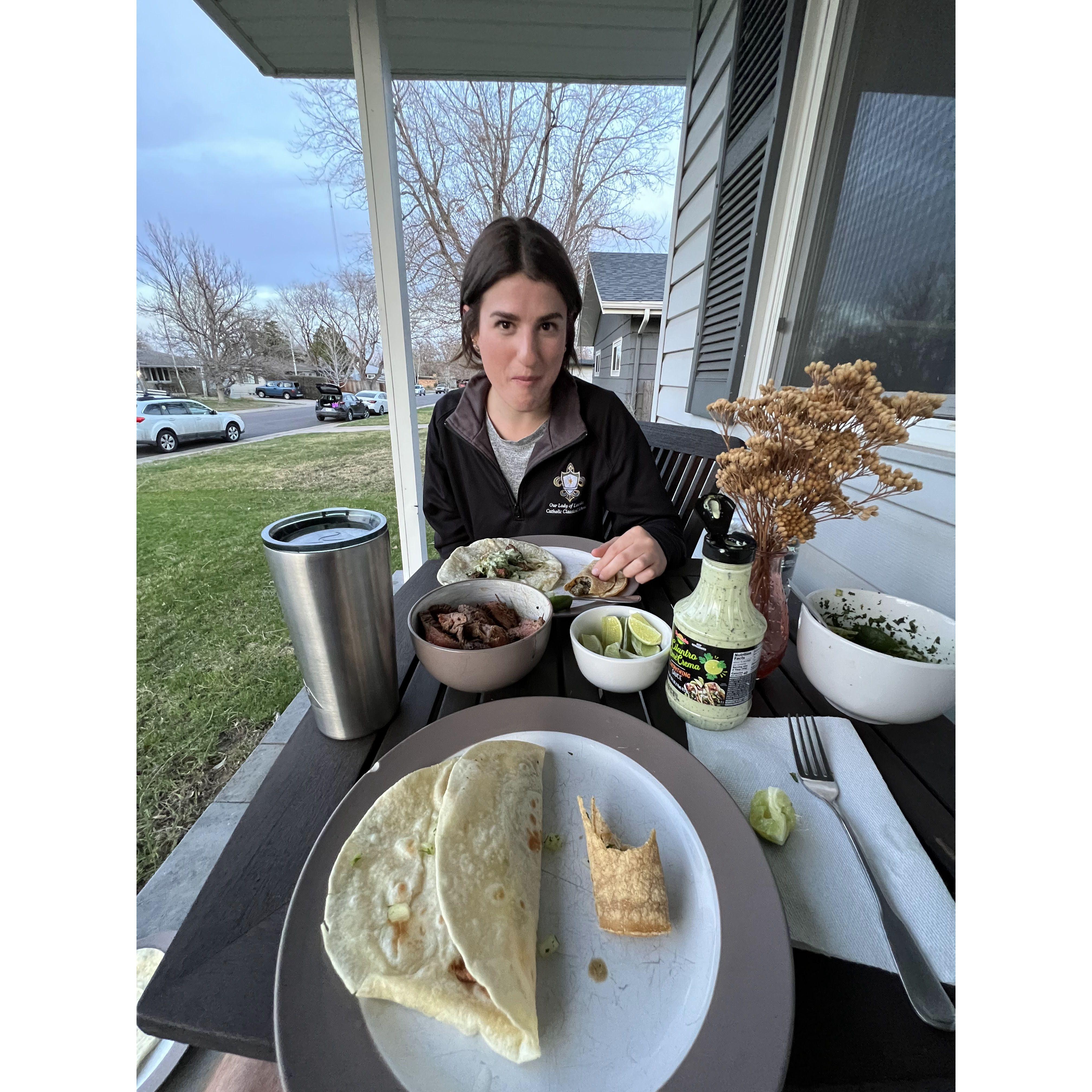 Joe loves making Carne Asada tacos for us!