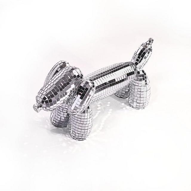 Reimagine Discovery Disco Weiner Dog, Dachshund Decor, Weiner Dog Stuff, Jeff Koons Balloon Dog Sculpture, Maximalist Balloon Weiner Dog Statue for Dog Mom & Dog Dad, Aesthetic Disco Ball Home Decor