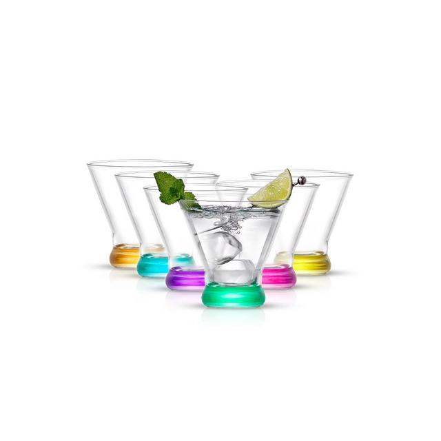 JoyJolt Hue Colored Stemless Martini Glasses - Set of 6 Colored Stemless Cocktail Glassware - 7 oz