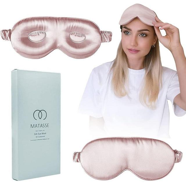 MATASSE 22 Momme Mulberry Silk Eye Sleeping Mask with Adjustable Strap - 3D Contoured Eye Mask for Sleeping, Eye Cover Sleep Mask w/Silk Covered Strap for Women, Men, Genuine Mulberry Silk, Pink