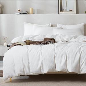 JELLYMONI 100% Natural Cotton 3pcs Striped Duvet Cover Sets, Satin Striped Printing Pattern Duvet Cover Set, with Zipper Closure & Corner Ties(Oversized Queen Size)