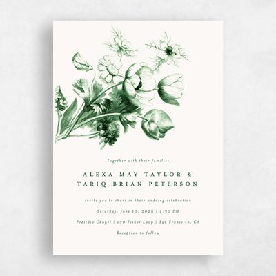 Emerald, Green Wedding Invitation - Tulipier Portrait