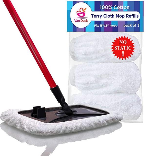 VanDuck 100% Cotton Terry Mop Pads 15x8 Inch 3-Pack (Mop is Not Included).