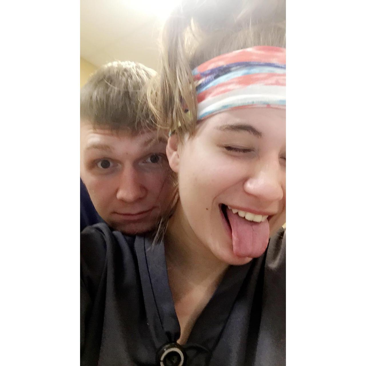 We worked together at the St. Croix Health Center that’s where we met! This is Us was at work I promise we worked sometimes!