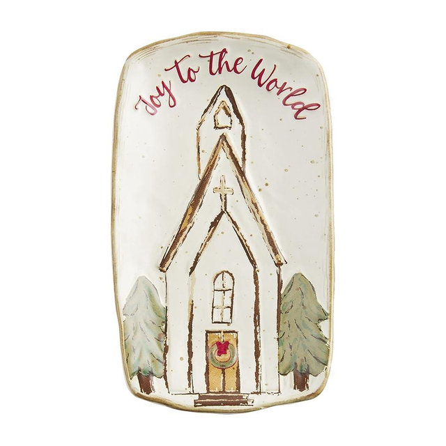 Mud Pie Christmas Religious Everything Plate, Church, 4.25"X7.5"