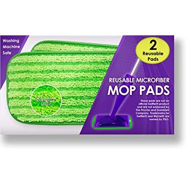 Reusable Mop Pads Fit Swiffer WetJet - Washable Microfiber Mop Pad Refills by Turbo - 12 Inch Floor Cleaning Pads Fit Both Dry Mops and Wet Jet Mop Heads - 2 Pack