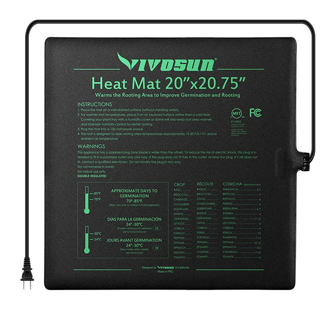 VIVOSUN Durable Waterproof Seedling Heat Mat Warm Hydroponic Heating Pad 20" x 20" MET Standard
