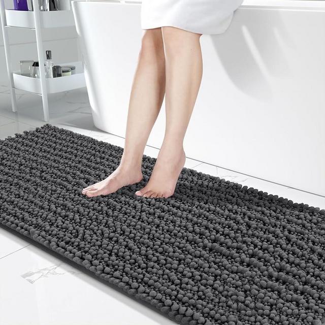 Yimobra Original Luxury Chenille Bathroom Runner Rugs, 70 x 24 Inches, Soft, Long Large Bath Mats, Super Absorbent, Non-Slip, Machine Washable, Carpets for Home, Nursery, Bed Living Room, Dark Gray