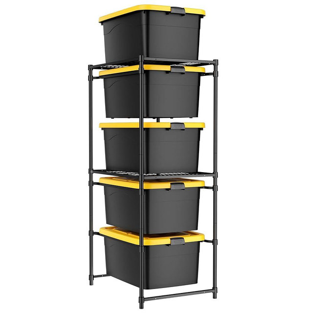 WORKPRO 5-Tier Tote Storage Rack, Heavy-Duty 27 Gallon Tote Storage Rack, 525 LBS Storage Bin Rack for Garage, Pantry, Kitchen, or Basement, Black, 30.5"x22.5"x69", 1 Pack