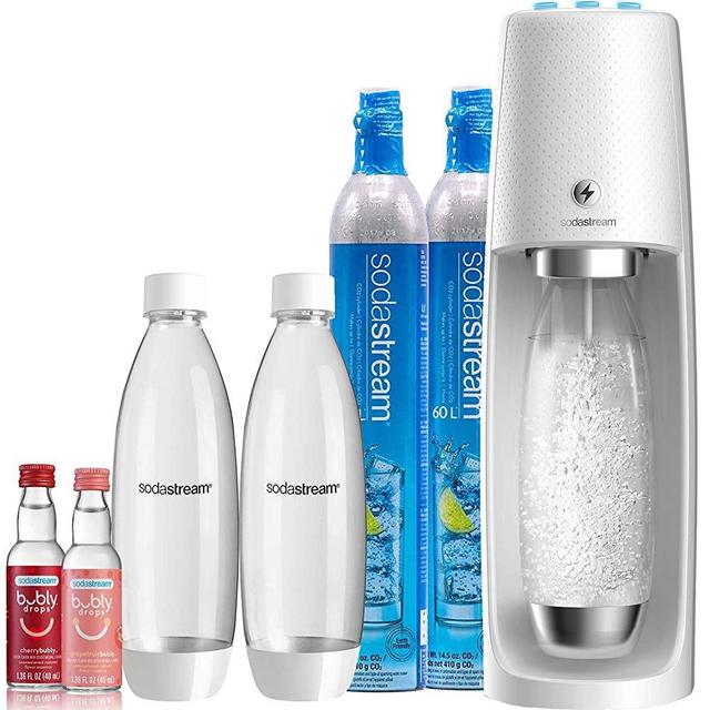 SodaStream Fizzi One Touch Sparkling Water Maker Bundle (White) with CO2, BPA free Bottles, and bubly drops Flavors