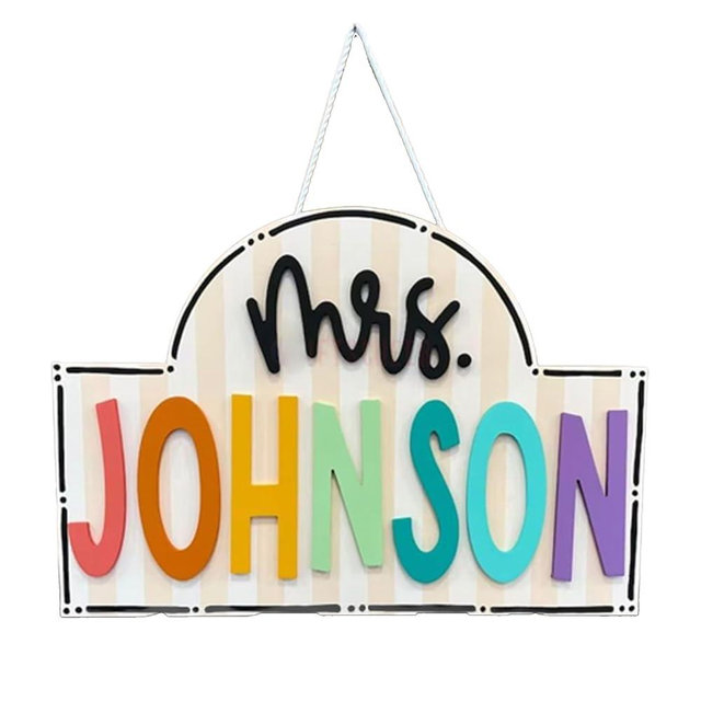 Handance Personalized Teacher Door Sign, Custom Teacher Name Door Hanger Sign Decor for Classroom Back to School Teacher Appreciation Gifts, White, Pink