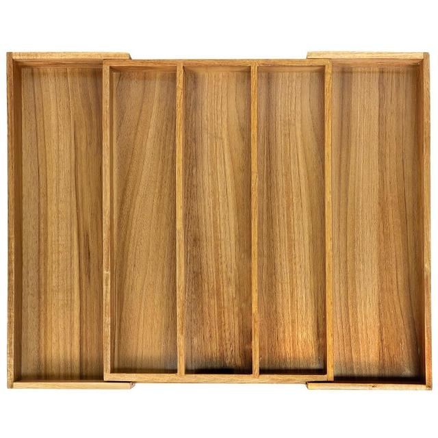 VaeFae Acacia Kitchen Silverware Organizer, Cutlery Drawer Organizer with 5 Compartments, Wooden Utensil Holder for Flatware and Cooking Tools