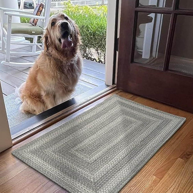 Homespice Grey Cloud Small Braided Rugs 20x30 - Farmhouse Style Gray Entry Rug, Reversible, No Shed Jute for Easy Maintenance