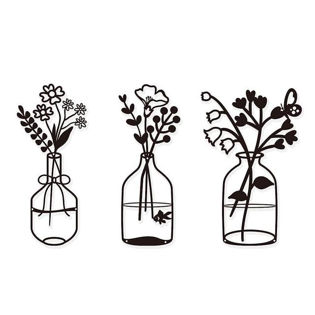 Metal Flowers Wall Decor Art Metal Wall Flower signs 14.2x8.8 Inch Set of 3 Sculpture for Patio Balcony Black Metal Wall Decor Art for Living Room Bathroom Bedroom Dining Room Black Wall Art for Kitchen Christmas Presents Gifts