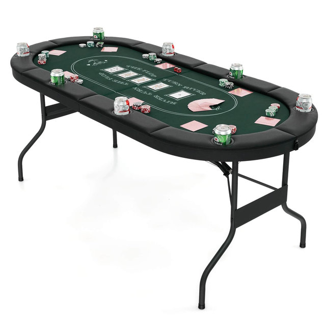 Costway 8 Player Foldable Poker Table Portable Folding Texas Holdem Table w/Padded Rail Green