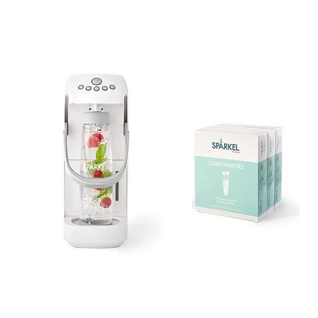 Spärkel System (White) + Carbonator 90-Pack Bundle - Make 100 Drinks with this Sparkling Water and Soda Maker - Use Fresh & Natural Ingredients - No CO2 Tank Needed