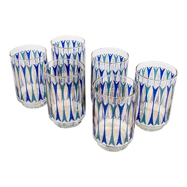 1960's Blue, Green and Gold Tumblers, Set of 6