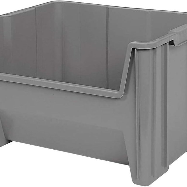 Akro-Mils 13017 Stak-N-Store Stackable Storage Bins, Heavy Duty Garage Storage Containers, Open Front Plastic Organizer for Tools, Shelves, Closet Organizer, 15" x 20" x 12-1/2", Grey, 3-Pack