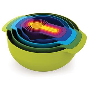 Joseph Joseph 40031 Nest 9 Nesting Bowls Set with Mixing Bowls Measuring Cups Sieve Colander, 9-Piece, Multicolored