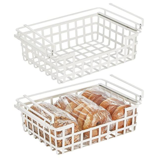 Nate Home by Nate Berkus Sliding Under Shelf Hanging Pull Out Organizer | Metal Wire Basket Organizer for Kitchen Cabinets or Pantry Shelves from mDesign - Set of 2, Matte White