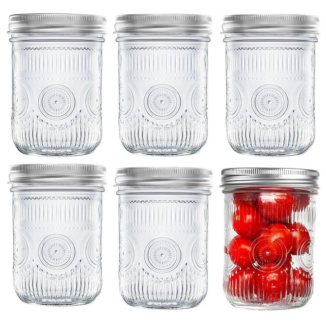 Amzcku 16oz vintage Mason Jars with Lids, Wide Mouth Canning Jar, Safe For Storage, Canning, Pickling, Preserving, Fermenting, DIY Crafts & Decor 6 Pack