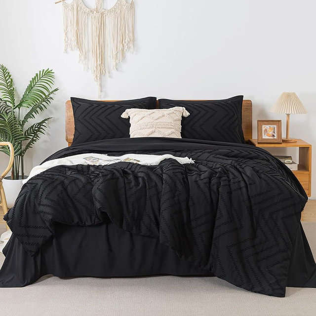 Litanika Black King Size Comforter Set with Sheets - 7 Pieces Bed in a Bag King Tufted Complete Beddding Sets with Comforter, Sheets, Pillowcases & Shams
