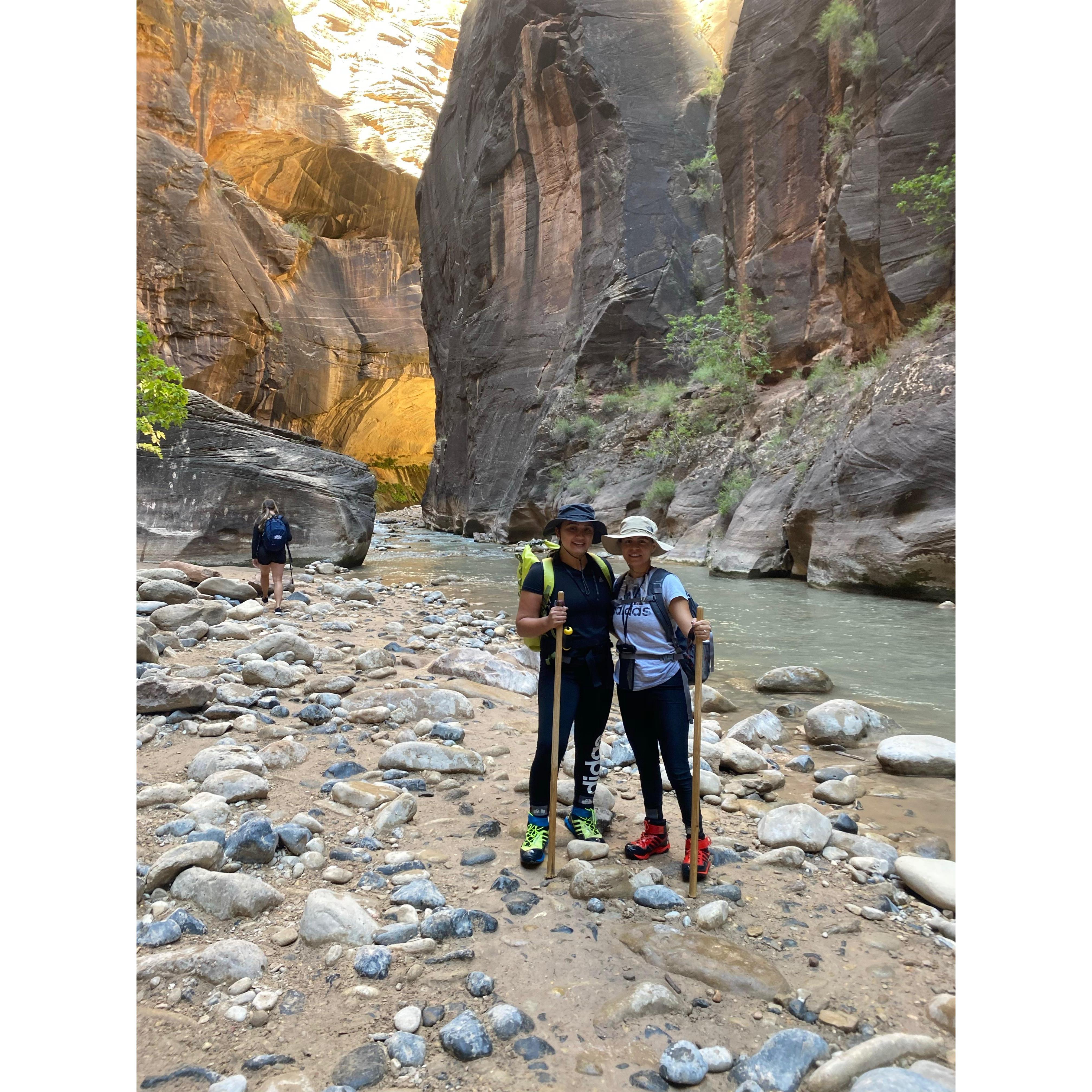 Hiking the Narrows while at Zion National Park