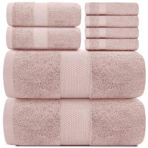 White Classic Luxury Cotton 8 Pcs Towel Set - 2x Bath Towels, 2x Hand Towels, 4x Washcloths