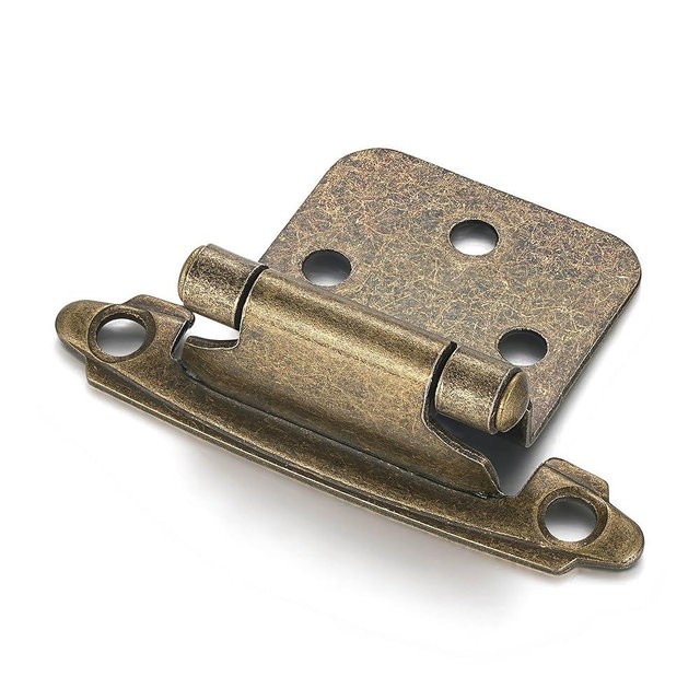 Vallecloud 10 Pack (5 Pair) Antique Brass Self Closing Cabinet Hinges for Kitchen Cabinet Door, 1/2" Overlay (Variable) Semi Concealed Kitchen Cabinet Hinges