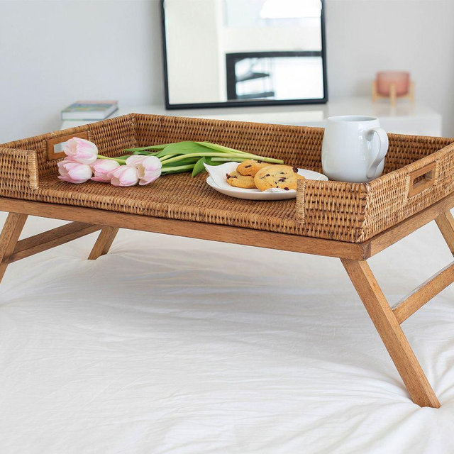 Tava Rattan Serving Tray with Stand -Espresso