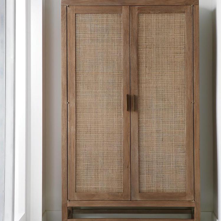 Blake Light Brown Teak and Rattan 2-Door Storage Cabinet