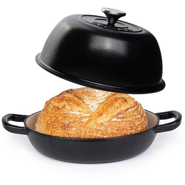 Enamelled Cast Iron Dutch Oven Pot – Dutch Oven For Sourdough Bread Baking – Cast Iron Bread Pot – Black, 6 Quarts, 22cm – by Nuovva