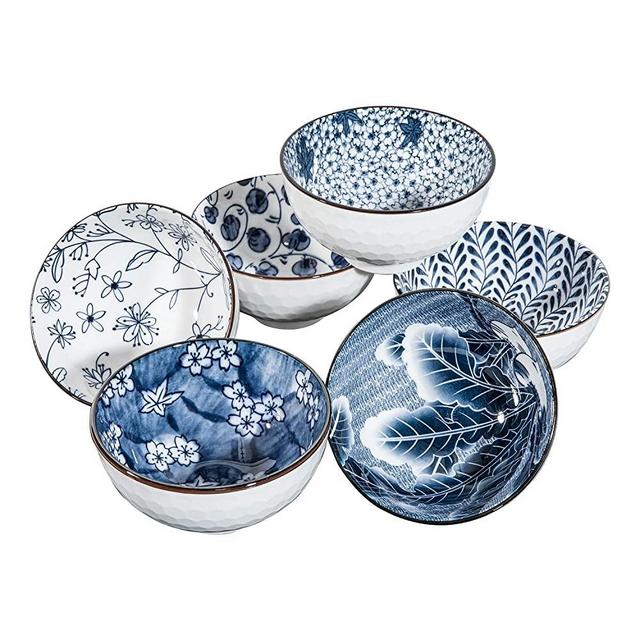 Swuut Japanese Style Ceramic Cereal Bowls,10 Ounces Salad,Soup,Rice Bowl Set,Blue and White (Blue&White)