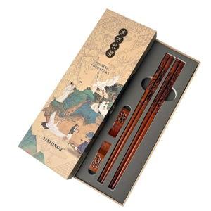 2 Pairs Reusable Wooden Chopsticks Set - Hand-Carved Dragon & Phoenix Design Food-Safe Non-Toxic Japanese Korean Chopsticks with Non-Slip Grip
