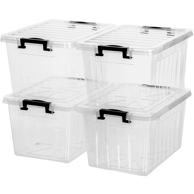 Citylife 22 QT Clear Plastic Storage Bins with Lids Stackable and Nestable Storage Boxes with Lids Large Plastic Storage Containers for Garage, Closet, Kitchen, 4 Packs