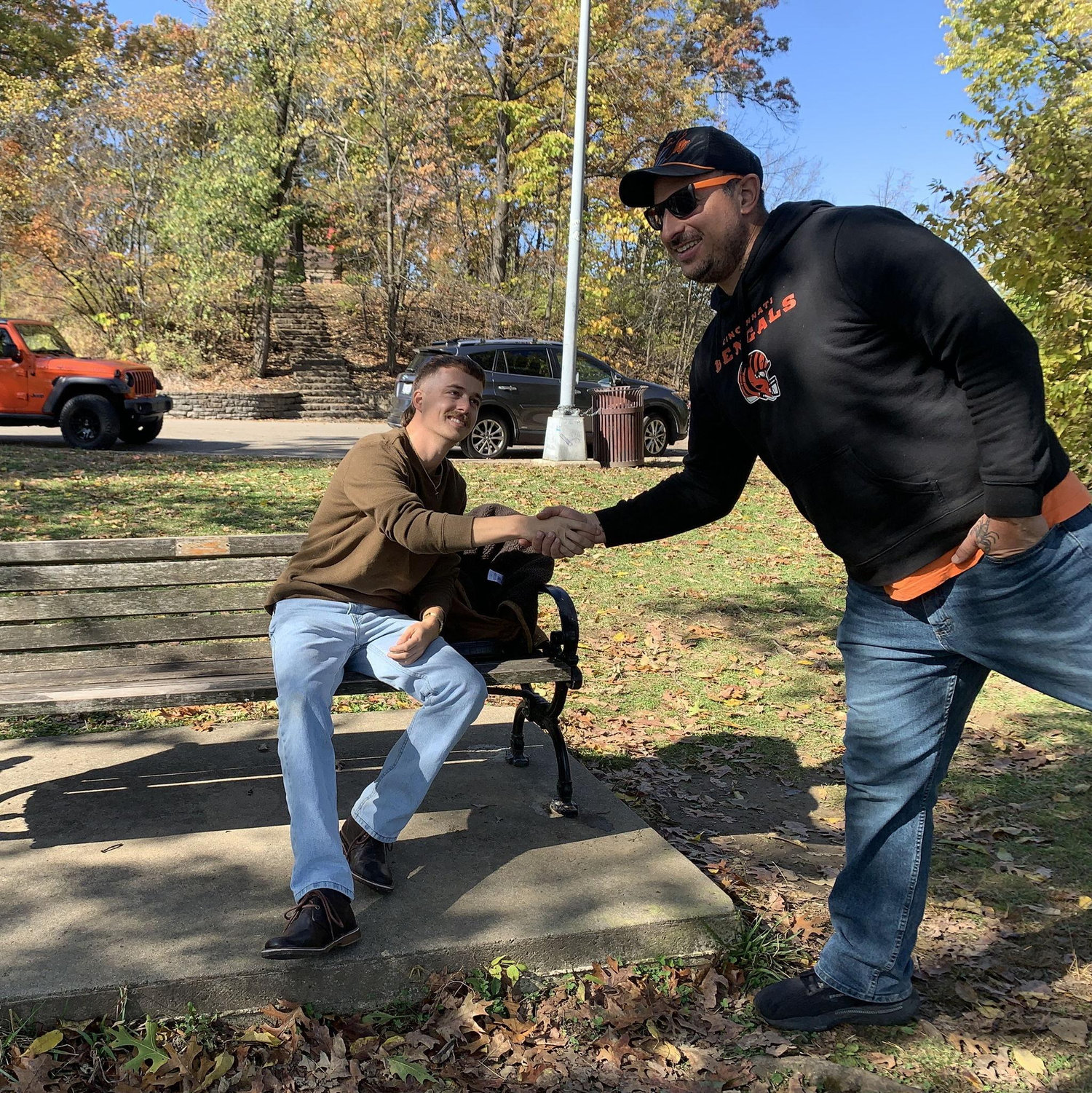 A fellow Bengals fan congratulating Trevor moments after proposal