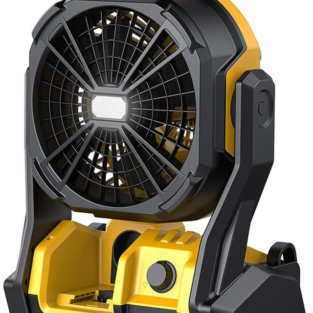 DeForce Battery Operated Fan, for DeWalt 20V Max Battery, Camping Fan Cordless, Option for Corded, with LED Lights, Variable Speed, Hook for Hanging, for Jobsite, Black(Battery Not Included)