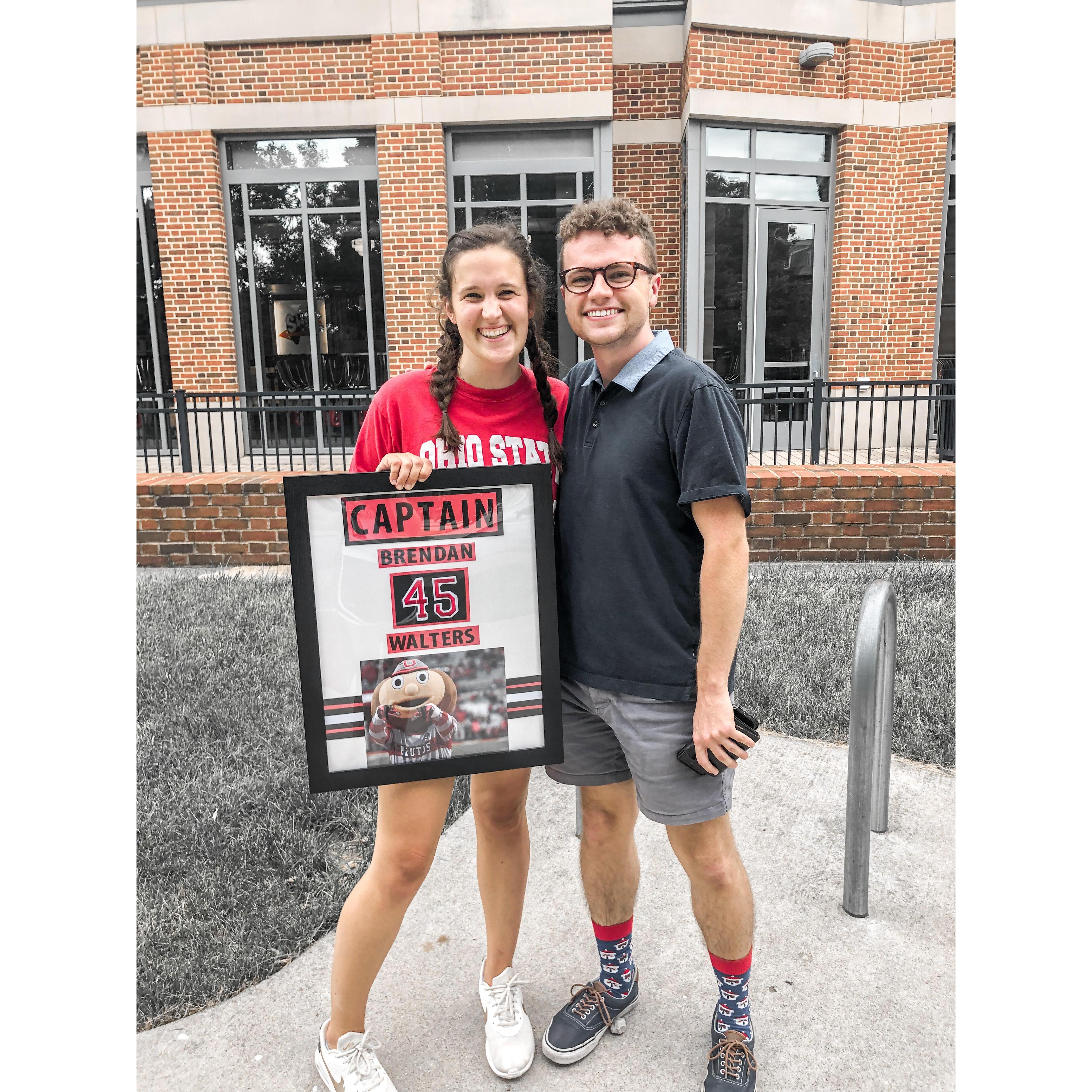 Brendan worked for Ohio State as a Campus Ambassador Captain and was unable to complete his last tour celebration due to COVID. Sydney worked with his friends to surprise him for his last tour.