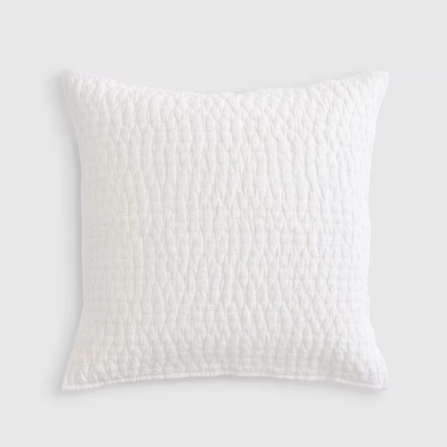 European Linen Cotton Stitch Quilted Euro Sham - White