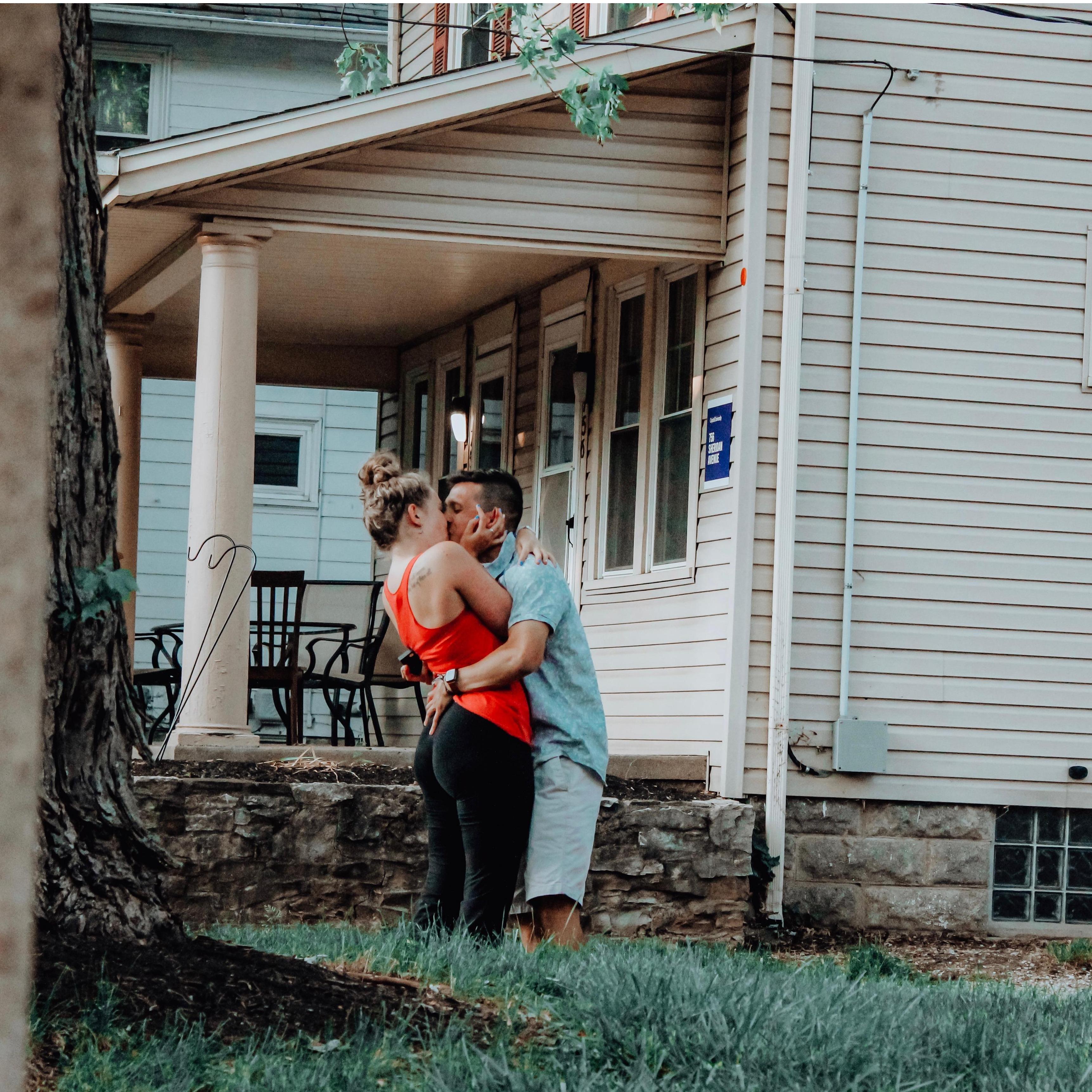 This was right after Mario proposed. The final stop on the scavenger hunt was Melissa's old college house at Capital University.