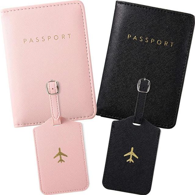 2 Pieces Passport Covers and 2 Pieces Luggage Tags, Passport Holder Travel Suitcase Tag