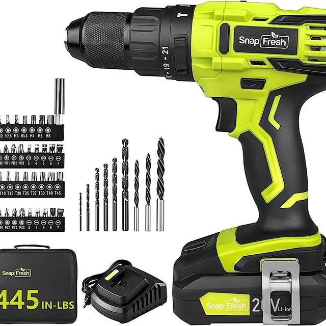 Cordless Drill - SnapFresh 20V Cordless Power Drill with 2.0Ah Battery and Fast Charger, Impact Drill/Driver Set for Home, DIY (445in-lbs Power Drill)