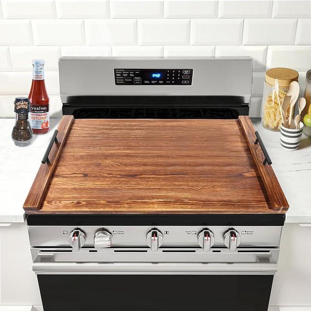 WAUTENANTY Noodle Board Stove Cover, Thick Wood Stove Top Cover Board with Handles Crafted from Solid Pine Wood, Stove Top Covers for Electric Stove & Used As A Sink Cover for Counter Space(Burlywood)