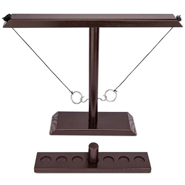 DreamToyz Ring Toss Game, Ring Toss with Shot Ladder, Fun Hook and Ring Game, Handmade Wooden Interactive Game for Home, Party, Him & Her, Brown
