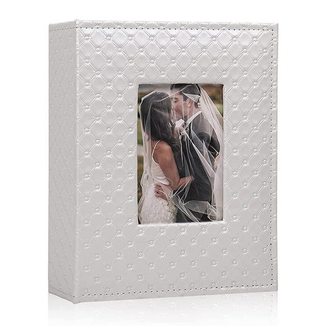 RECUTMS 200 Pocket Album 4x6 Small Photo Albums PU Leather Cover Wedding Album Family Baby Anniversary Graduation Travel Album Personalized Cover Photo Book (White)