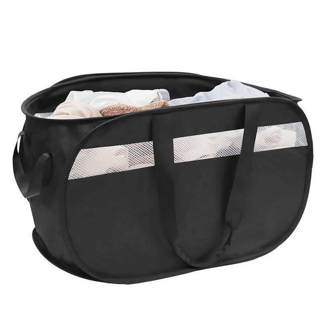 Collapsible Laundry Baskets, Foldable Tear Proof Pop Up Hamper with Reinforced Carry Handles, Durable Laundry Hamper for Home, Laundry, Bathroom, Dorm or Travel (Black)