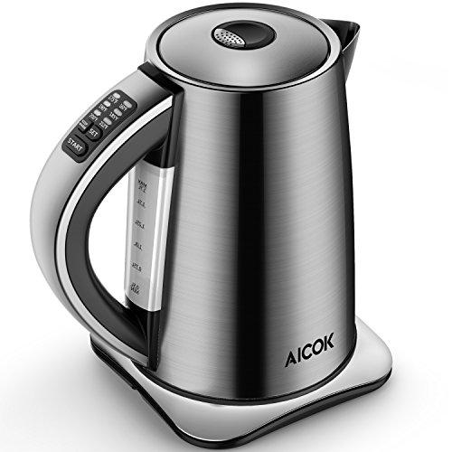 AICOK Electric Kettle Variable Temperature Stainless Steel Tea Kettle, Cordless Electric Water Kettle with 1500W SpeedBoil, Auto Shut Off and Boil-Dry Protection, 1.7-Liter Boiler