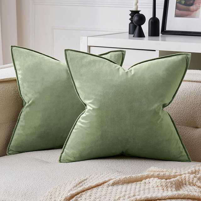 MIULEE Pack of 2 Sage Green Decorative Velvet Throw Pillow Covers Soft Pillowcases Spring Solid Square Cushion Case for Sofa Bedroom Car 18x18 Inch