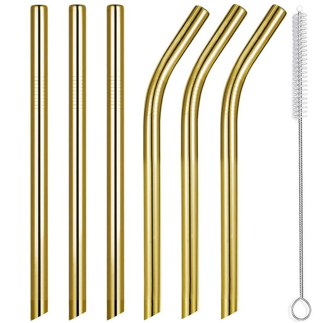 Vinaco 8.5" &10.5" Big Smoothie Straws and Boba Straws, 6 Pack Food-grade Stainless Steel Straws 0.5" Wide Mouth Straw for Bubble Tea，Smoothie, Milkshakes, Thick Drinks, Gold Metal Straws Reusable