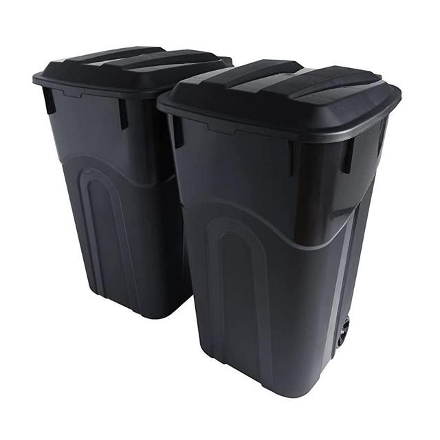 United Solutions 32 Gallon Wheeled Outdoor Garbage Can with Attached Snap Lock Lid and Heavy-Duty Handles, Black, Heavy-Duty Construction, Perfect Backyard, Deck, or Garage Trash Can, 2 Pack, (TI0088)